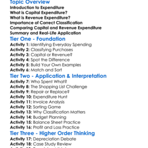 Capital And Revenue Expenditure Worksheet Activity Booklet