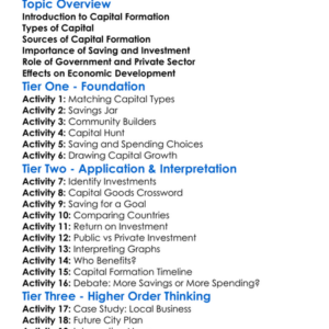 Capital Formation Worksheet Activity Booklet
