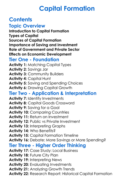 Capital Formation Worksheet Activity Booklet
