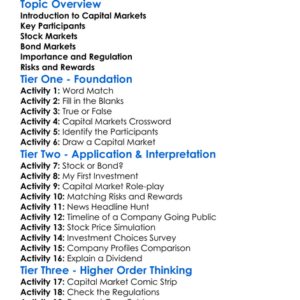 Capital Markets Worksheet Activity Booklet