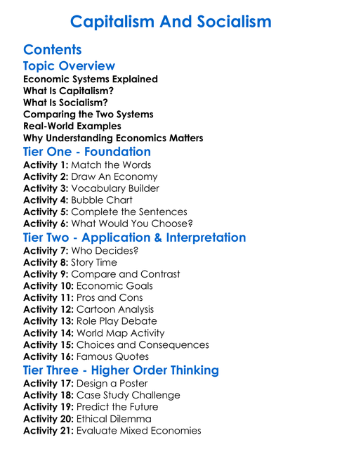 Capitalism And Socialism Worksheet Activity Booklet