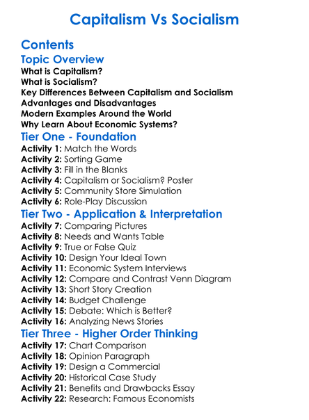 Capitalism Vs Socialism Worksheet Activity Booklet