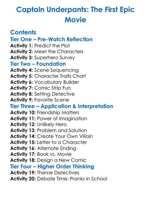 Captain Underpants The First Epic Movie Worksheet Activity Booklet