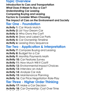 Car Buying And Leasing Worksheet Activity Booklet