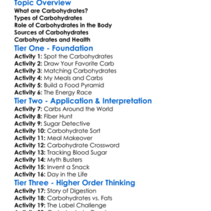 Carbohydrates Worksheet Activity Booklet