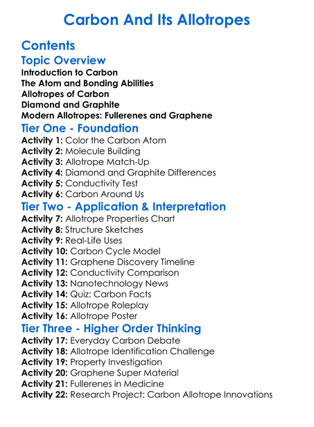 Carbon And Its Allotropes Worksheet Activity Booklet