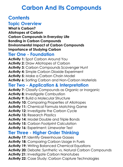 Carbon And Its Compounds Worksheet Activity Booklet
