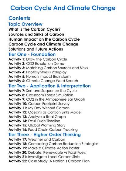 Carbon Cycle And Climate Change Worksheet Activity Booklet