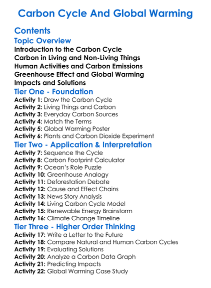 Carbon Cycle And Global Warming Worksheet Activity Booklet