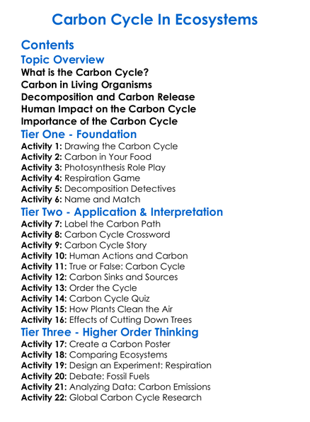 Carbon Cycle In Ecosystems Worksheet Activity Booklet