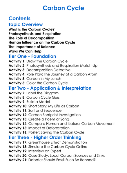 Carbon Cycle Worksheet Activity Booklet