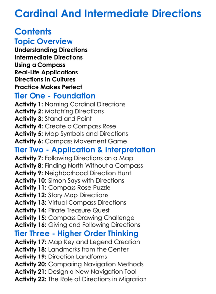 Cardinal And Intermediate Directions Worksheet Activity Booklet