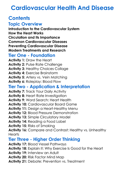Cardiovascular Health And Disease Worksheet Activity Booklet