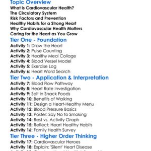 Cardiovascular Health Worksheet Activity Booklet