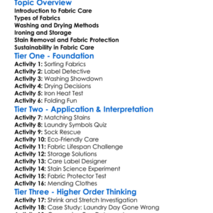 Care And Maintenance Of Fabrics Worksheet Activity Booklet