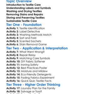 Care And Maintenance Of Textiles Worksheet Activity Booklet