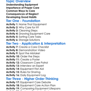Care Of Equipment Worksheet Activity Booklet
