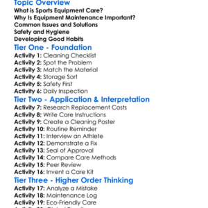 Care Of Sports Equipment Worksheet Activity Booklet