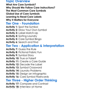 Care Symbols And Instructions Worksheet Activity Booklet