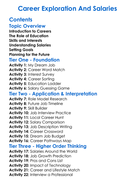Career Exploration And Salaries Worksheet Activity Booklet