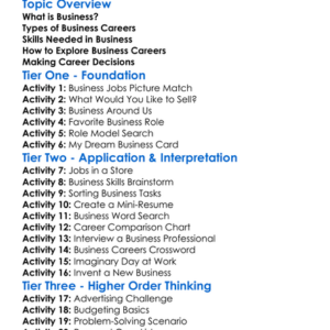 Career Exploration In Business Worksheet Activity Booklet