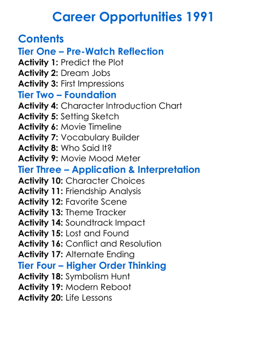 Career Opportunities 1991 Worksheet Activity Booklet