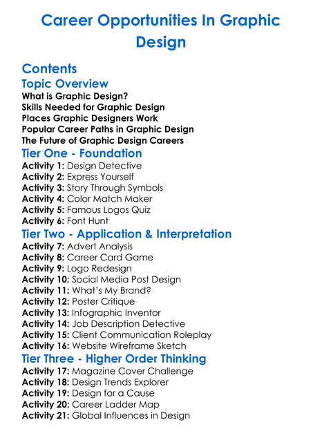 Career Opportunities In Graphic Design Worksheet Activity Booklet