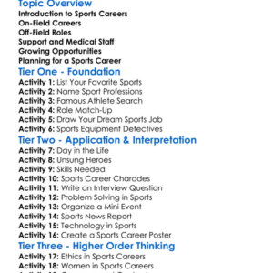 Career Opportunities In Sports Worksheet Activity Booklet