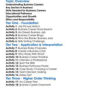 Career Pathways In Business Worksheet Activity Booklet