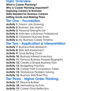 Career Planning In Business Worksheet Activity Booklet