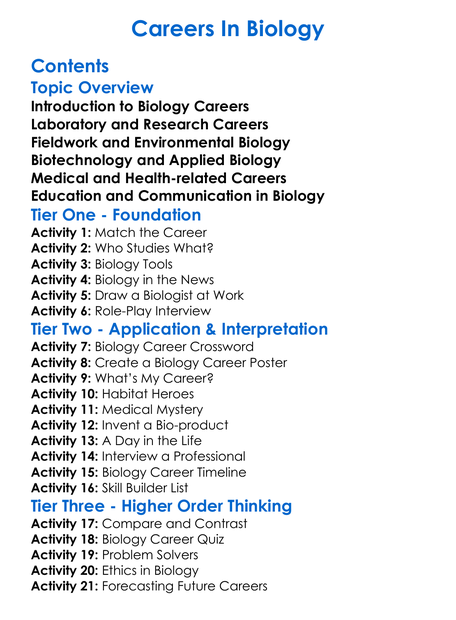 Careers In Biology Worksheet Activity Booklet