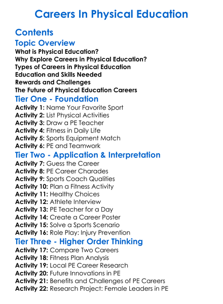 Careers In Physical Education Worksheet Activity Booklet
