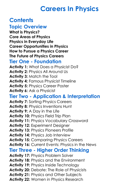 Careers In Physics Worksheet Activity Booklet