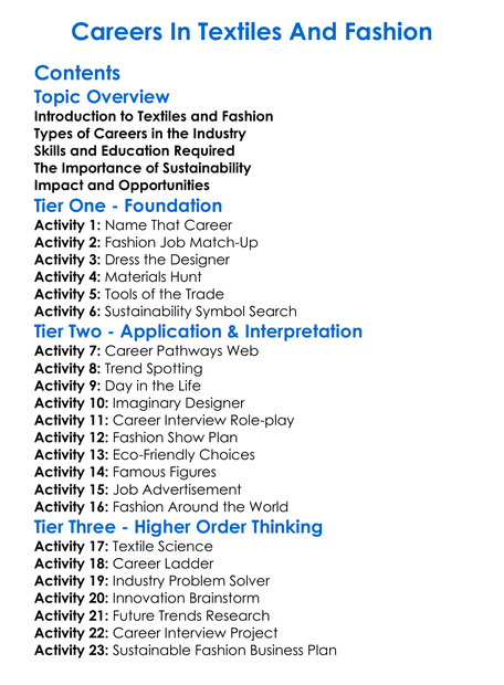 Careers In Textiles And Fashion Worksheet Activity Booklet