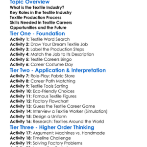 Careers In The Textile Industry Worksheet Activity Booklet