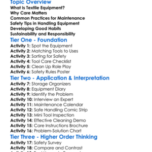 Caring For Textile Equipment Worksheet Activity Booklet