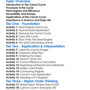 Carnot Cycle Worksheet Activity Booklet