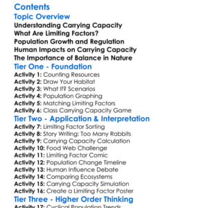 Carrying Capacity And Limiting Factors Worksheet Activity Booklet