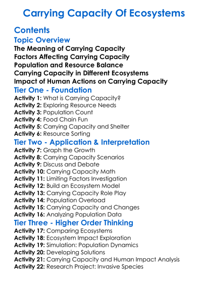 Carrying Capacity Of Ecosystems Worksheet Activity Booklet