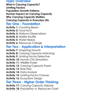 Carrying Capacity Worksheet Activity Booklet