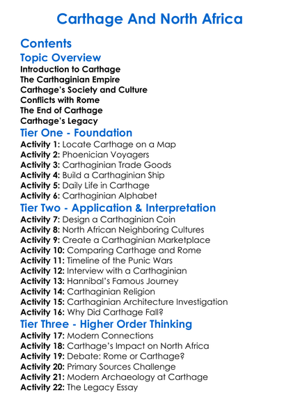 Carthage And North Africa Worksheet Activity Booklet
