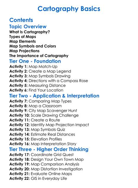 Cartography Basics Worksheet Activity Booklet