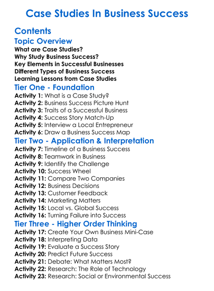 Case Studies In Business Success Worksheet Activity Booklet
