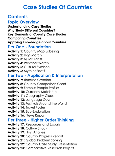 Case Studies Of Countries Worksheet Activity Booklet