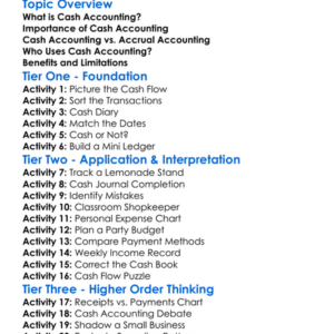 Cash Accounting Worksheet Activity Booklet
