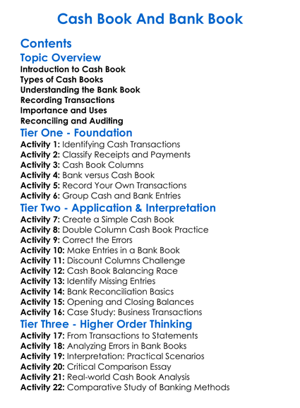 Cash Book And Bank Book Worksheet Activity Booklet