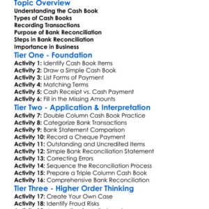 Cash Book And Bank Reconciliation Worksheet Activity Booklet