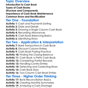 Cash Book Maintenance Worksheet Activity Booklet