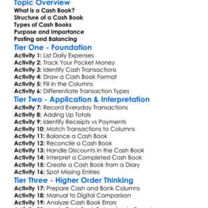 Cash Book Worksheet Activity Booklet