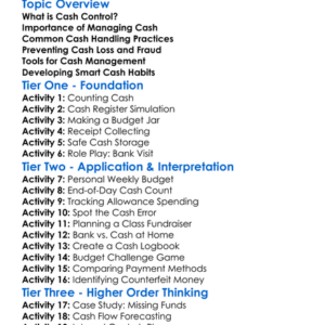 Cash Control And Management Worksheet Activity Booklet